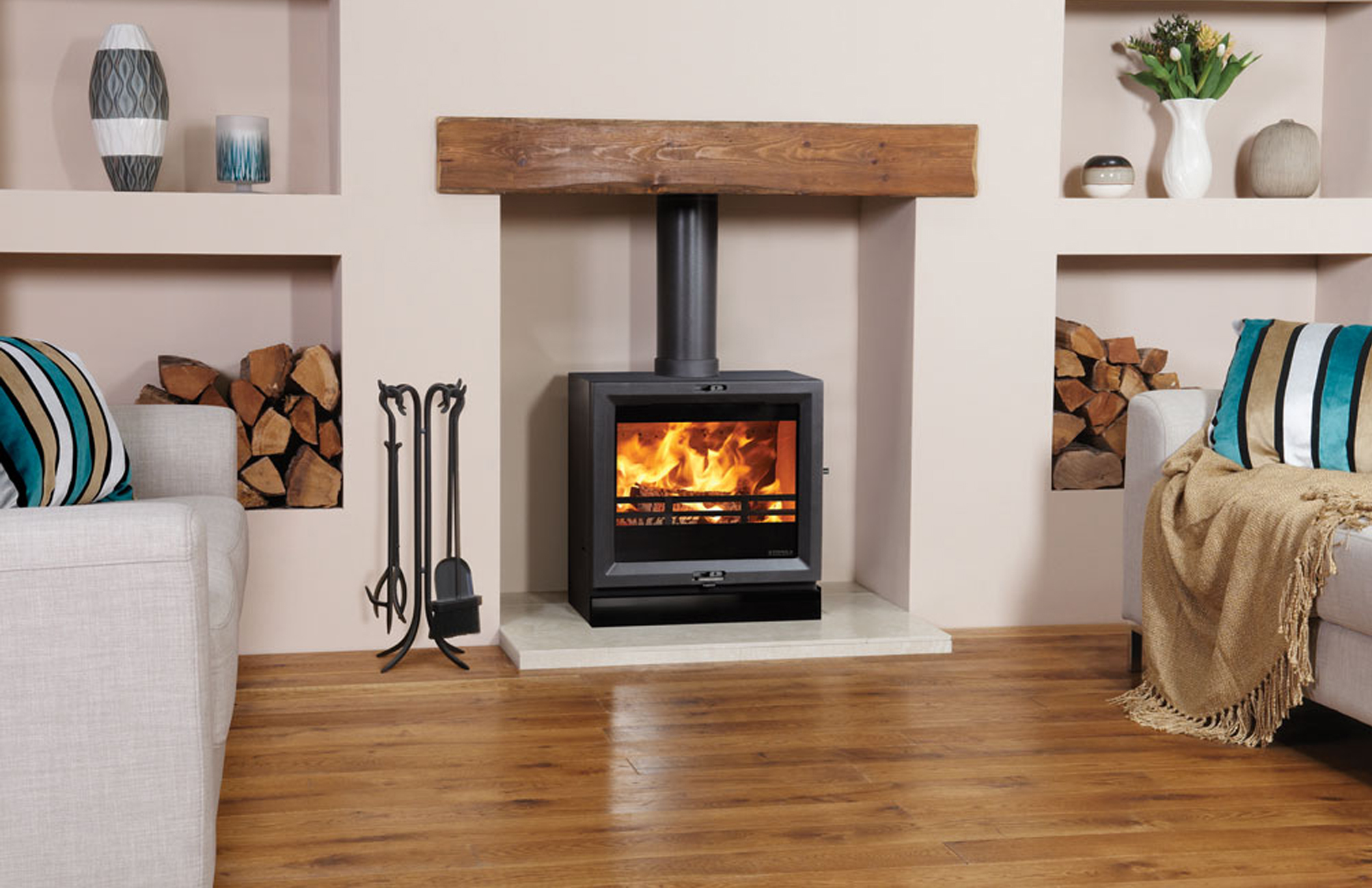 divine-log-burner-with-oak-beam-contemporary-mantels-square-wall-shelves