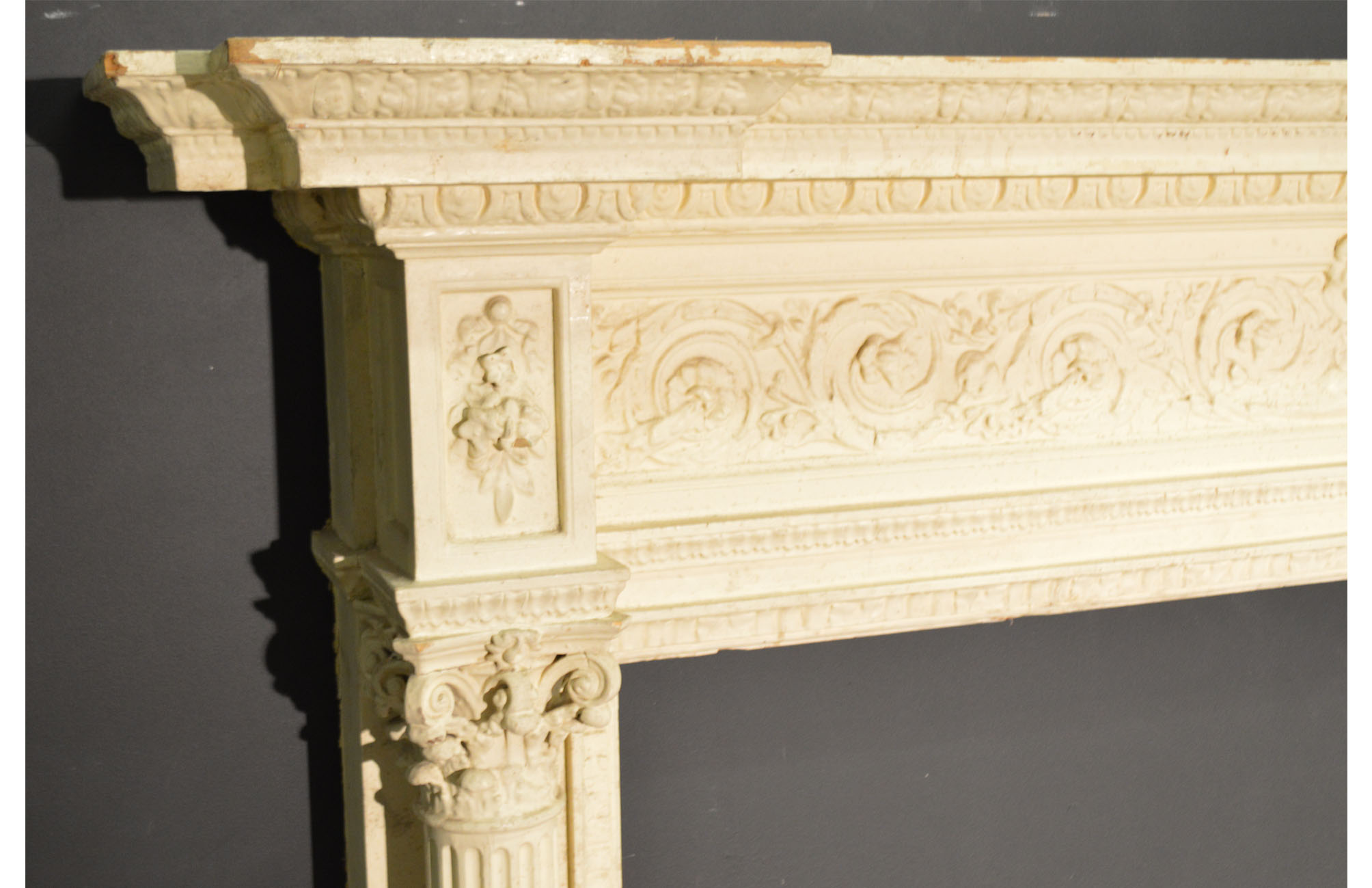 Antique Georgian Columned Mantel Heavily Carved Ornate Stonewoods